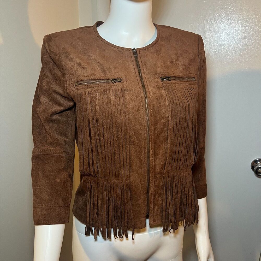BCBGMAXAZRIA Fringe Jacket S Vintage Y2K 70s Cowgirl Western Boho Festival Retro - Picture 2 of 8
